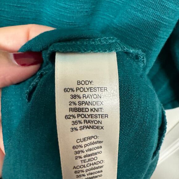 Chicos Womens Teal Green Long Sleeve Top T-Shirt High Low Size 1P Medium Petite - Picture 8 of 11